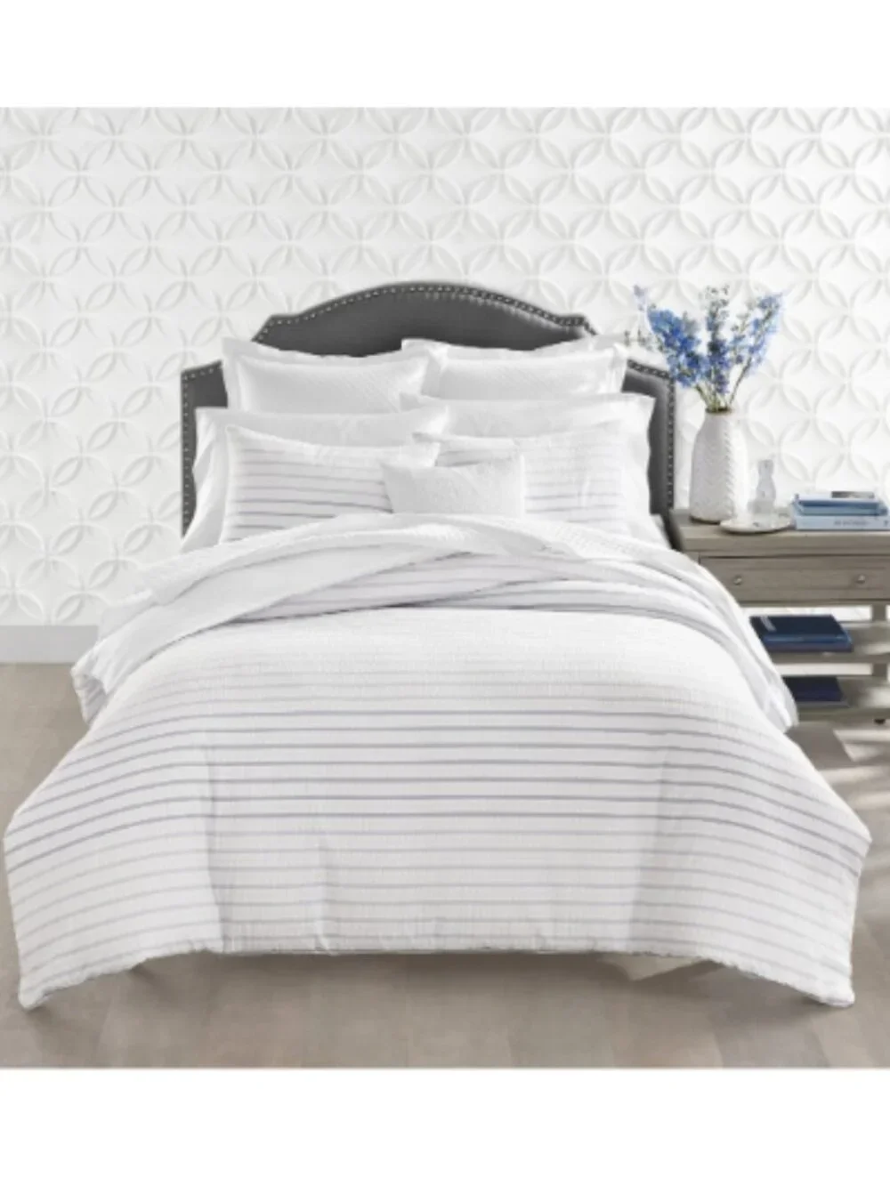 Charter Club Damask Designs Seersucker Ombre Stripe, Twin Comforter Set, Grey
